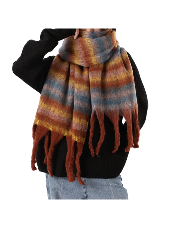 Knitted Stripe Scarf Yarns Shawl Wrap for Various Occasion Women Men Unisex