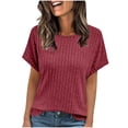 thumbnail image 1 of Knitted Stripe T-Shirt for Womens Summer Scooped Neck Tees Short Sleeve Tops Solid Basic Tunics Blouses Pullover Sweater Blouses Boho Dressy Shirts Beach Vacation Clothes 2025, 1 of 7