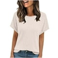 thumbnail image 1 of Knitted Stripe T-Shirt for Womens Summer Scooped Neck Tees Short Sleeve Tops Solid Basic Tunics Blouses Pullover Sweater Blouses Boho Dressy Shirts Beach Vacation Clothes 2025, 1 of 7