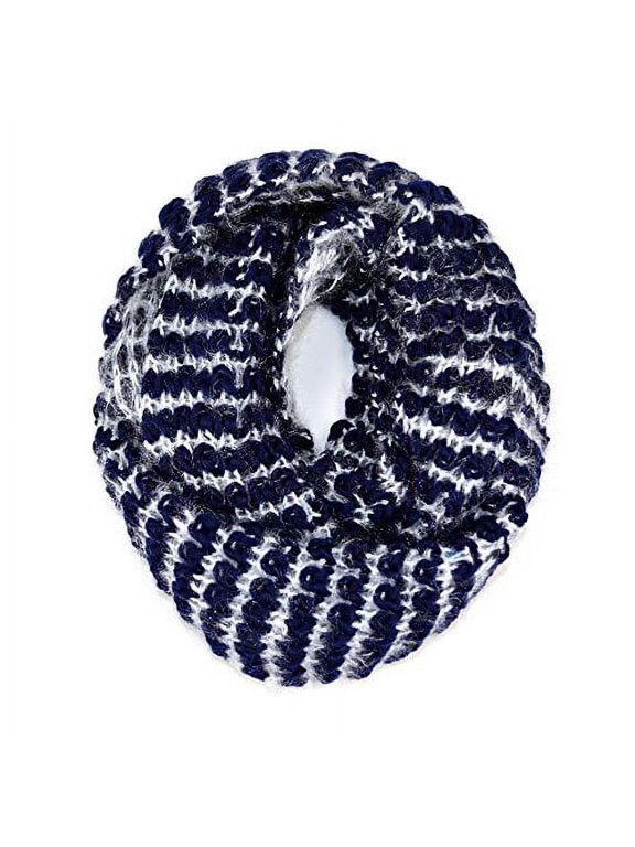 Knitted Stripped Winter Warm Infinity Scarf (Navy)