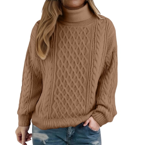Knitted Sweater, Comdrip Women’S Thick Knitted Sweater High Collar Pullover Solid Color Casual Warm Long Sleeve Winter Jumper Coat Sweaters for Women Trendy Khaki 3XL