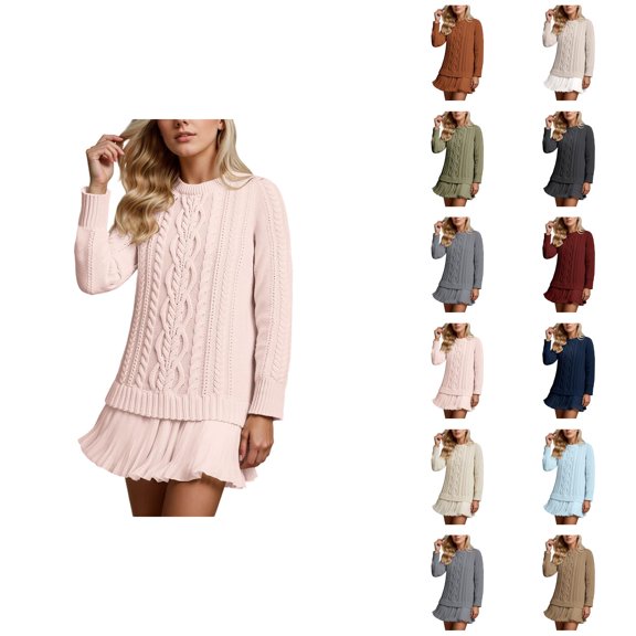 Knitted Sweater Dress Casual Solid Color Pullover Tunic Top With Skirt Hem Comfortable Soft Stretch Daily Wear Outfit