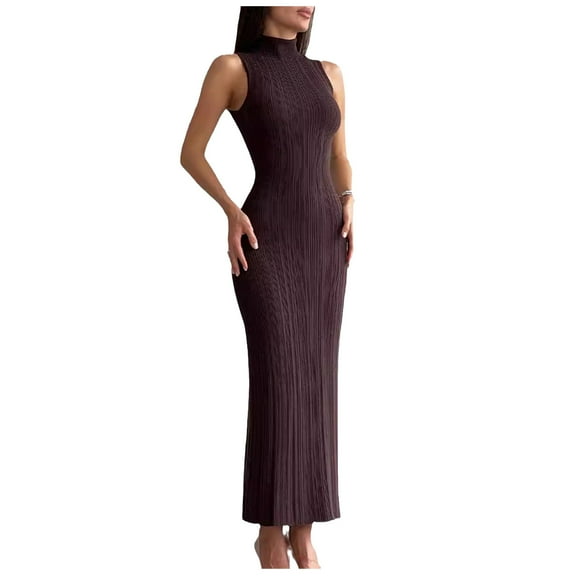 Knitted Sweater Dress for Women High Neck Sleeveless Tight Midi Skirt Elegant French European Style Spring Summer 2024 Fashion Trendy Casual Outfit