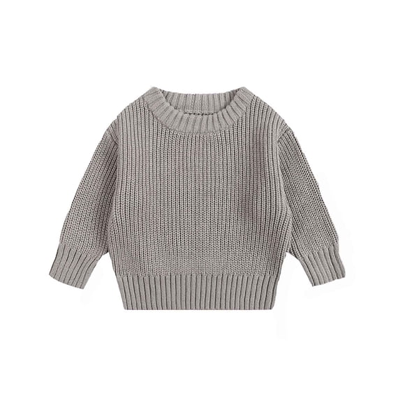 Knitted Sweater Long Sleeve Crewneck Grey Pullover Sweater Warm Baby Girl Fall Outfits Toddler Girl Sweaters 0-3 Months