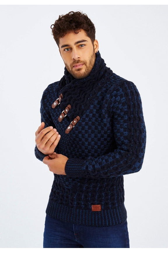 Knit Sweater with Textured Pattern and Buckle Details – Bordeaux