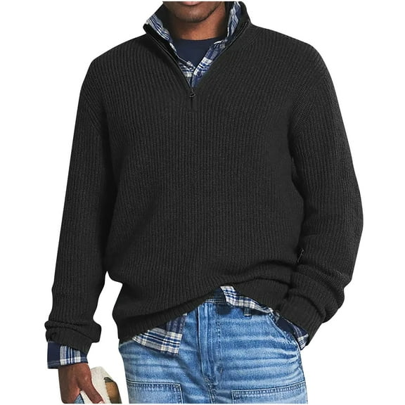 Knitted Sweaters for Men Big and Tall S-5X Plus Size Half Zippers Stand Collared Long Sleeve Tops Casual Solid Comfort Relaxed Sweater T-Shirts