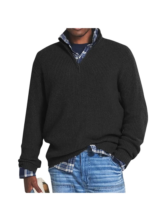 Knitted Sweaters for Men Big and Tall S-5X Plus Size Half Zippers Stand Collared Long Sleeve Tops Casual Solid Comfort Relaxed Sweater T-Shirts