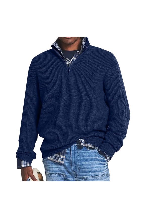 Knitted Sweaters for Men Big and Tall S-5X Plus Size Half Zippers Stand Collared Long Sleeve Tops Casual Solid Comfort Relaxed Sweater T-Shirts