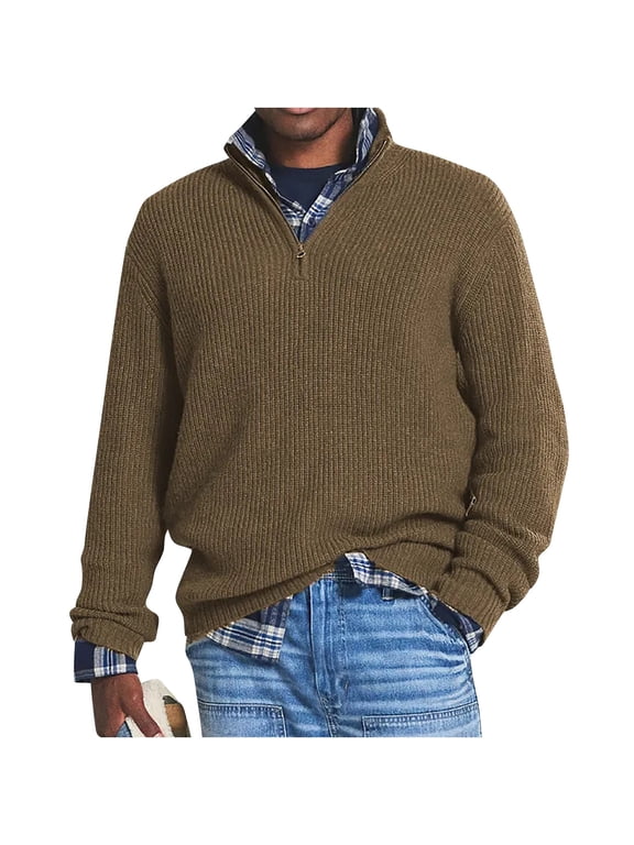 Knitted Sweaters for Men Big and Tall S-5X Plus Size Half Zippers Stand Collared Long Sleeve Tops Casual Solid Comfort Relaxed Sweater T-Shirts