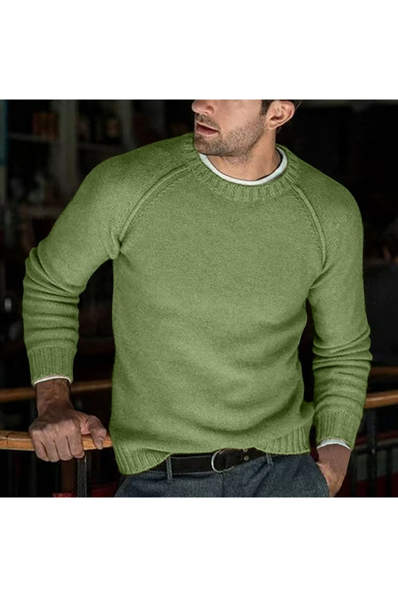 Knitted Sweaters for Men Casual Long Sleeve Crewneck Sweatshirts Shirts Mens Pullover Solid Color Stretchy Slim Basic Warm Office Work Sweater Tops