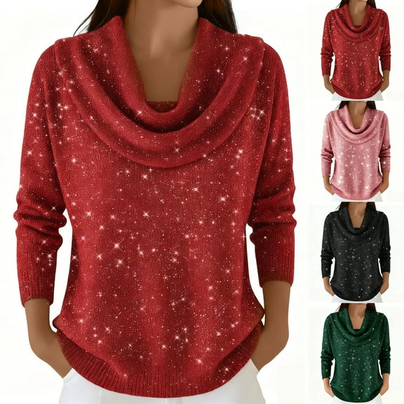 Knitted Sweaters for Women 2025 Casual Loose Pullover Fashion Cowl Neck Long Sleeve Fall Winter Clothes Trendy Tops Dark Green S