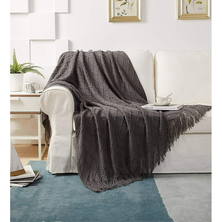 Knitted Throw Blanket 50 x 60 Inch Warm Cozy Decorative Throw Blankets with Tassels Fancy Throw Blankets for Couch Textured Solid Soft Knit