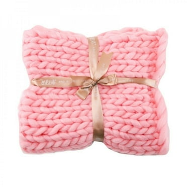 Knitted Throw Blanket,Acrylic Knitted Blanket,Thick Multicolor Rough Blanket,Woven Hand Knitted Blanket for Sofa and Couch,Pink