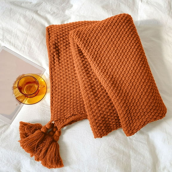 Knitted Throw Blanket for Couch and Bed, Soft & Cozy Knit Blanket with Tassel, Lightweight Decorative Blankets & Throws, Farmhouse Warm Woven Blanket for All Seasons 28x39in