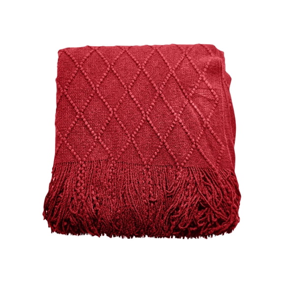 Knitted Throw Blanket for Couch and Bed, Soft Living Room Home Decor Knitted Blanket with Tassel, Outdoor Lightweight Breathable Summer Blanket, Farmhouse Warm Woven Decorative(50"*60",Deep Red)