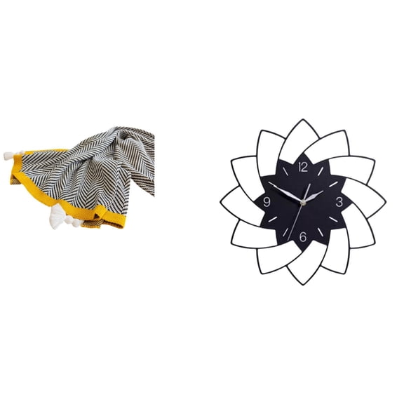 Knitted Throw Blanket Decorative Blanket Large Wall Clock Acrylic Material for Living Room Bedroom Sofa Decor