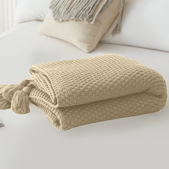 Knitted Throw Blanket, Soft Polyester Nap Blanket, Lightweight and Breathable, for Sofa Bed Office Travel, Cozy Home Decor Accent
