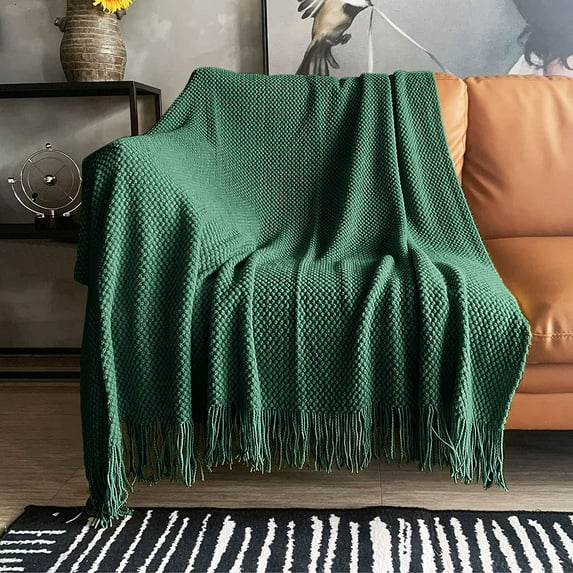 Knitted Throw Blanket with Tassels Bubble Textured Lightweight Throws for Couch Cover Home Decor (Caramel, 50x60)