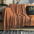 thumbnail image 1 of Knitted Throw Blanket with Tassels Bubble Textured Lightweight Throws for Couch Cover Home Decor (Caramel, 50x60), 1 of 5