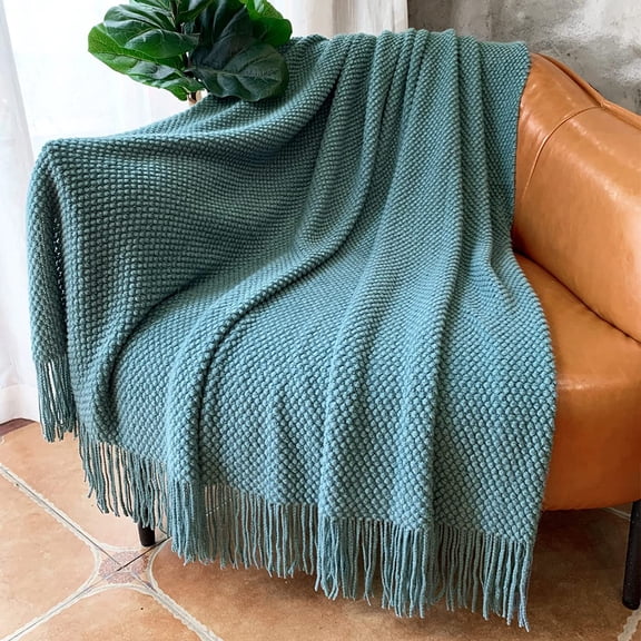 Knitted Throw Blanket with Tassels Bubble Textured Lightweight Throws for Couch Cover Home Decor Teal-50x70"