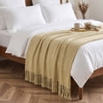 thumbnail image 1 of Knitted Throw Blanket with Tassels - Textured Soft Sofa Couch Cover - Farmhouse Living Room Decor(Khaki), 1 of 6