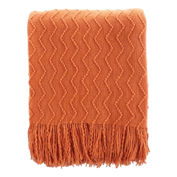 Knitted Throw Blanket with Zigzag Pattern and Decorative Fringe for Sofa Bed Couch Chair Office Home Decor