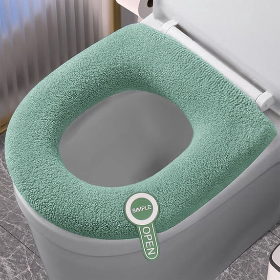 Knitted Toilet Seat Cover - Universal Soft Terry Cloth Cushion - Washable Toilet Seat Pad - Green Toilet Seat Protector - 35cm Outer Diameter - Breathable Summer Cover - Reusable