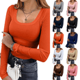 thumbnail image 1 of Knitted Tops for Women Long Sleeve Shirts with Slim Fitted Crop Tops Casual Crewneck Basic Tees Fall Fashion Y2K Clothes Saffron S, 1 of 8