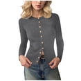 thumbnail image 1 of Knitted Tops for Women Slim Fit Crewneck Button Down Lightweight Sweater Cardigan Long Sleeve Solid Fall Blouses (2XL, Gray), 1 of 4