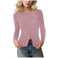 thumbnail image 1 of Knitted Tops for Women Slim Fit Crewneck Button Down Lightweight Sweater Cardigan Long Sleeve Solid Fall Blouses (XL, Pink), 1 of 4