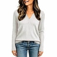 thumbnail image 1 of Knitted Tops for Women Textrued V Neck Long Sleeve Sweater with Three Button Lightweight Sweaters for Fall L, 1 of 5