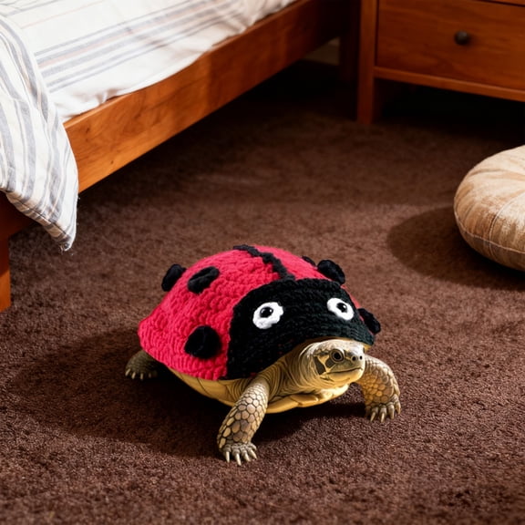 Knitted Tortoise Sweater Warm Cozy Turtle Clothes Cute Ladybug Design Soft Knit Cover for Small Medium Pet Turtles