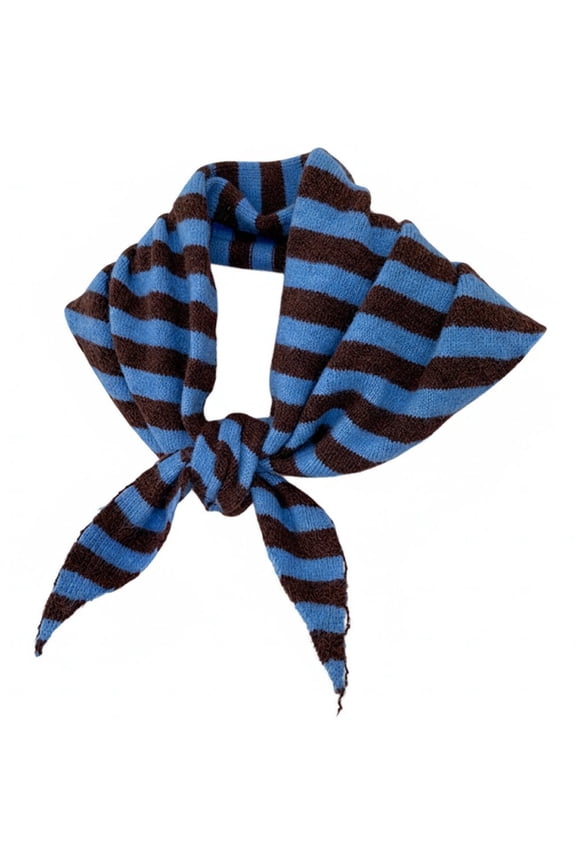 Knitted Triangle Scarf for Women Y2k Stripe Knitted Scarf Aesthetic Neck Warmer Headscarf Triangle Shawl Fall Winter Streetwear Accessories (Blue)