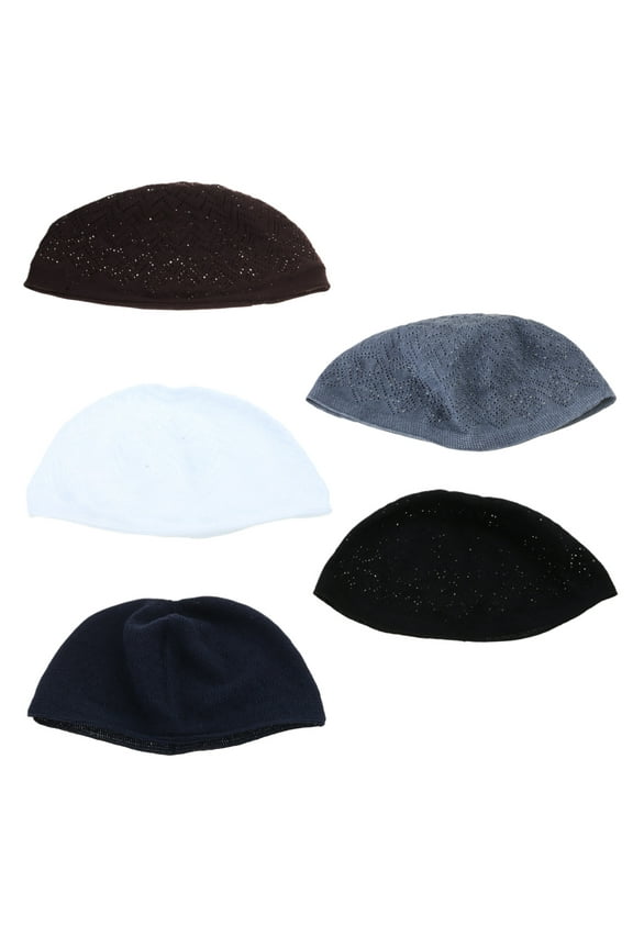 Knitted Turban Hat Men Breathable Mesh Islamic Kufi Solid Color Round Hat