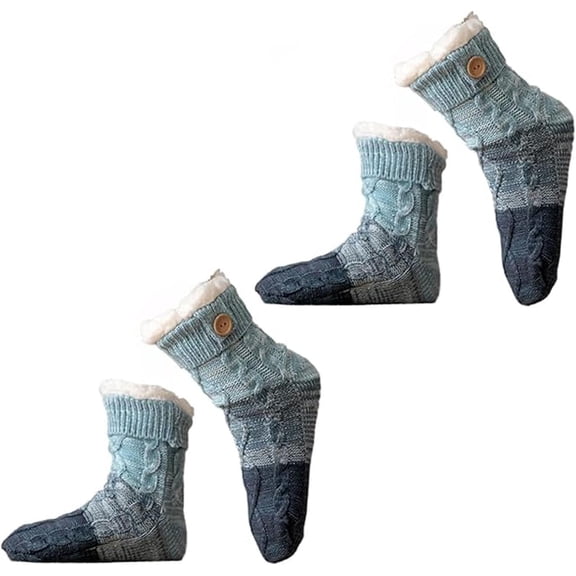 Knitted Ultra-Thick Slipper Home Socks, Non Slip Warm Winter Foot Slipper Socks, Fleece Lined Fuzzy Socks with Grippers