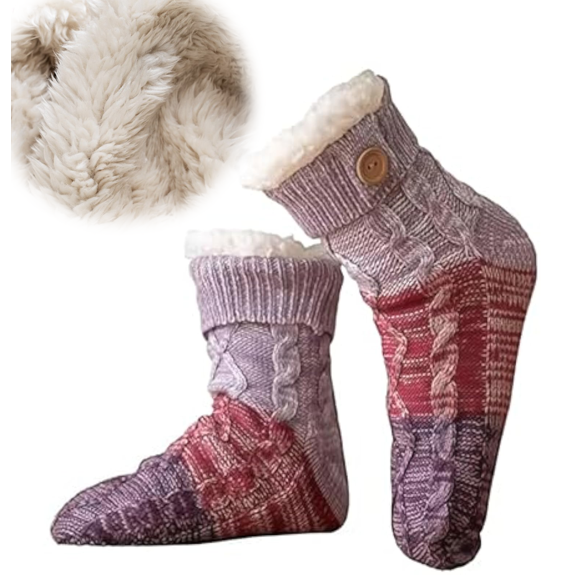 Knitted Ultra-Thick Slipper Home Socks, Ultra-Thick Lounge Wear Socks, Non-slip Warm Winter with Fleece Lined , Women Fuzzy Warm Slipper Socks