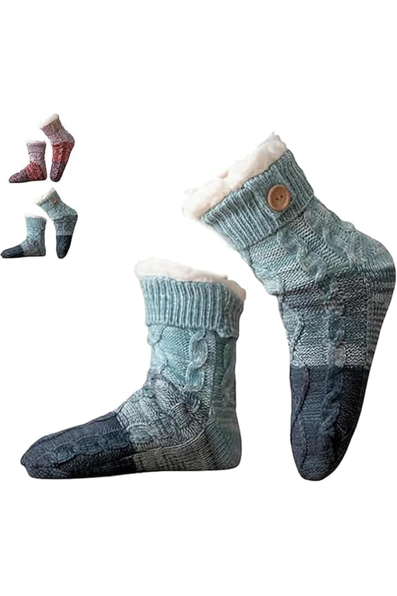 Knitted Ultra-Thick Slipper Socks with Non-Slip Soles, Fleece Lined Warm Indoor Booties for Men and Women, Cozy Home Wear and Gift Idea
