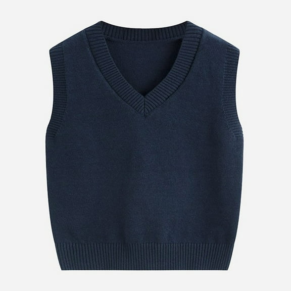 Knitted Vests for Boys Girls V Neck Sweater Vest Sleeveless Crop Tops Pullover Knitwear School Uniform Clothes Oversized Sweaters For Teens