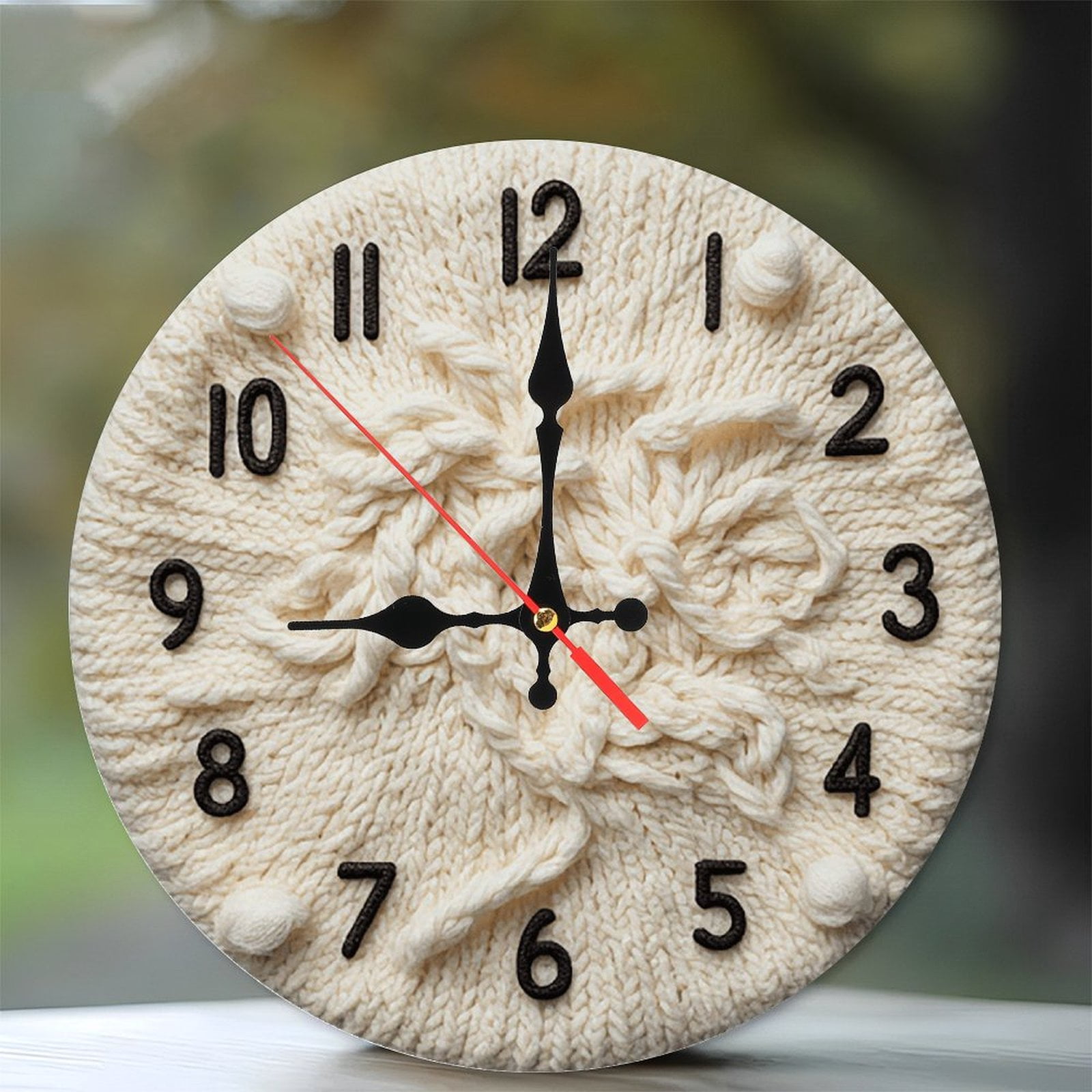 Knitted Wall Clock Beige Cable Knit Design 10-Inch Silent Wooden Wall ...