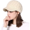 thumbnail image 1 of Knitted Winter Wool Lined Women's Knit Visor Beanie: Warm Newsboy Hat with Brim & Bill Stylish Stocking Cap for Cold Weather M Beige, 1 of 5