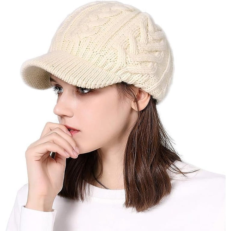 DudWocy Women Winter Wool Knitted Visor Beanie Hat Warm Newsboy Cap HINDAWI Winter Hats for Women Outdoor Warm Winter Hat Knit  main image 4