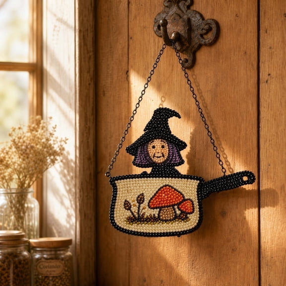 Knitted Witch Wall Hanging Art Set Enchanted Kitchen Decor Colorful Plastic Craft Ornament(Multicolor)
