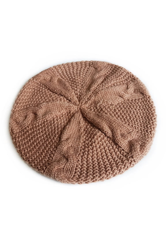 Knitted Wool Beret Hat, Baggy Crochet Beanie, Winter Warm Headwear, Women Thick Soft Cold Resistant Cap for Autumn Winter Outing Skiing Leisure Retro Fashion Hat,Coffee