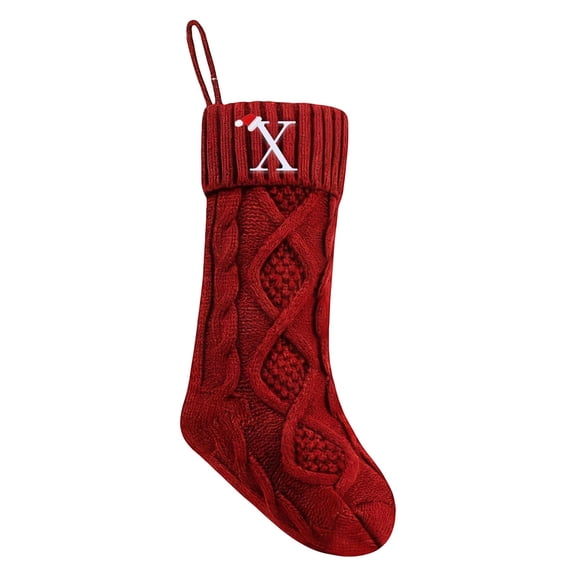 Knitted Wool Christmas Stocking with Embroidered Letter - Festive Gift Bag for Hanging Decor