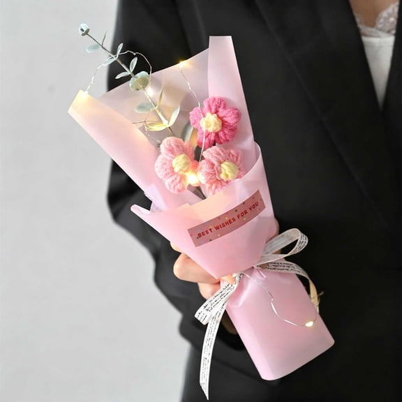 A Knitted Wool Flower, Handmade Daisy Bouquet With Stems, Soft Cotton Material And Gift Ready For Valentine'S Day, Mother'S Day And Home Decoration, 10In Height 0.4Lb