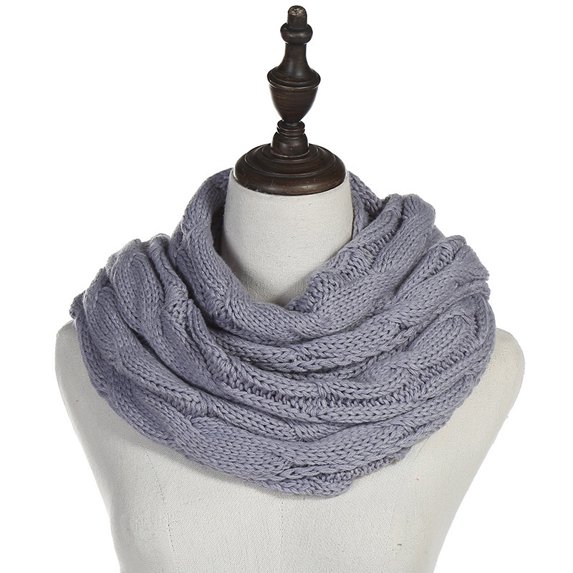 Knitted Wool Neck Warmer, Cross-Wrap Design Scarf for Men & Women,140*35cm,light gray
