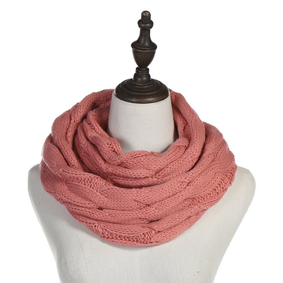 Knitted Wool Neck Warmer, Cross-Wrap Design Scarf for Men & Women,140*35cm,peach pink
