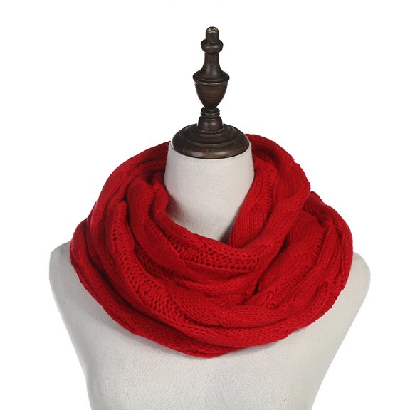 Knitted Wool Neck Warmer, Cross-Wrap Design Scarf for Men & Women,140*35cm,red