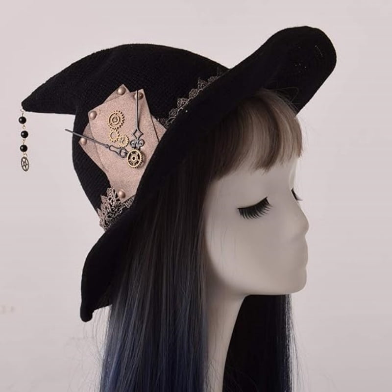 Knitted Wool Witch Hat with Wide Brim for Halloween Costume and Winter Wear