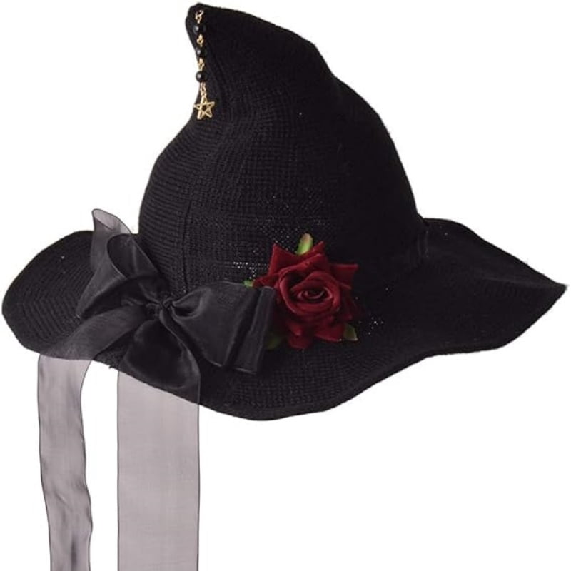 Knitted Wool Witch Hat with Wide Brim for Halloween Costume and Winter Wear